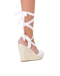 AKIRA Womens PVC Clear Strap Thick Fabric Strappy Ankle Wrap Lace Up Perspex Acrylic Wedge Sandals