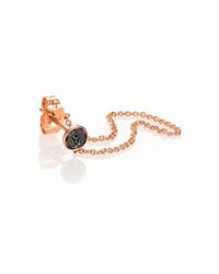 Sydney Evan | Metallic Black Diamond & 14k Rose Gold Chained Tiny Disc Single Stud Earring | Lyst
