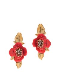 Oscar de la Renta | Red Painted Flower Earrings | Lyst