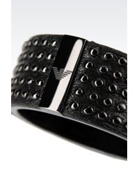 Emporio Armani | Black Ring in Steel and Leather for Men | Lyst