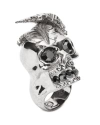 Alexander McQueen | Metallic Feather Skull Ring | Lyst