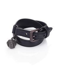 Bottega Veneta | Blue Leather Intrecciato Buckle Double-row Wrap Bracelet | Lyst