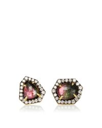 Jemma Wynne | Multicolor One Of A Kind Bicolor Tourmaline and Diamond Stud Earrings | Lyst