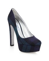 Prada | Blue Tartan Plaid Platform Pumps | Lyst