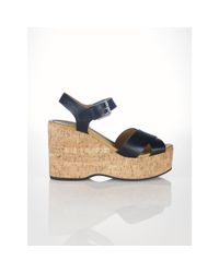 Polo Ralph Lauren | Black Vachetta Lorena Wedge Sandal | Lyst