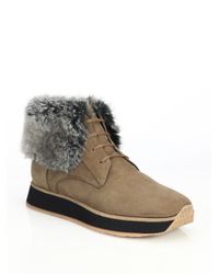 Aquatalia | Brown Jacoba Nubuck Leather & Faux Fur Sneakers | Lyst