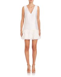 bcbgmaxazria hem feather dress ostrich