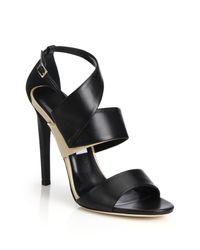 Jimmy Choo | Black Trapeze Asymmetrical Leather & Patent Leather Sandals | Lyst