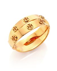 Tory Burch | Metallic Studded Double-wrap Logo Bracelet/silvertone | Lyst