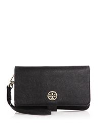 Tory Burch | Black Robinson Saffiano Leather Smartphone Wristlet | Lyst