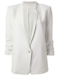 Helmut Lang Ruched Sleeve Blazer in White - Lyst