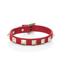 Valentino | Red Rockstud Small Leather Bracelet | Lyst