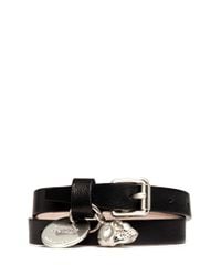 Alexander McQueen | Black Skull Charm Double Wrap Leather Bracelet | Lyst