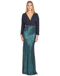 Badgley Mischka | Blue Sequin-embellished Crepe-jersey Maxi Dress | Lyst