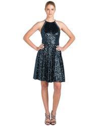 Badgley Mischka | Blue Halter Sequin Cocktail Dress | Lyst