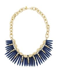 Kenneth Jay Lane Metallic Gold Plated Turquoise and Crystal Necklace