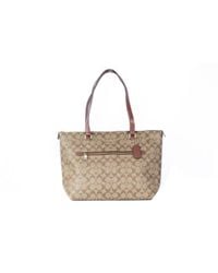 COACH Natural Signature Coated Canvas And Leather Gallery Tote Handbag One