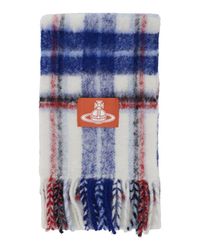 Vivienne Westwood Blue Multicolor Scarf With Orb Patch On The Front And All-over Check Motif In Wool Unisex