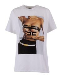 Elisabetta Franchi White Graphic Print T-Shirt With Stylish Torso Design