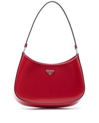 Prada Cleo Brushed Leather Shoulder Bag with Flap 1BD311, Red, One Size