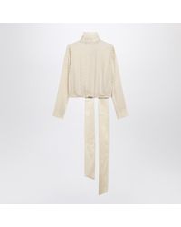Gucci White Ivory Gg Jacquard Wrap Blouse