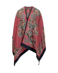 Etro Red Pink Poncho With Floral Pattern