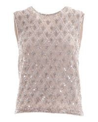 P.A.R.O.S.H. Multicolor Textured Sleeveless Top With Sequined Diamond Pattern