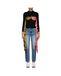 MARINE SERRE Black Silk-scarf-overlay Knit Top