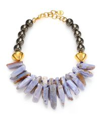 Nest | Metallic Blue Lace Agate & Pyrite Beaded Spike Bib Necklace | Lyst