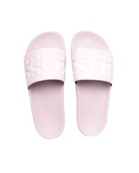 baby pink hugo boss sliders