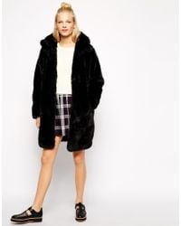 monki hooded faux fur coat