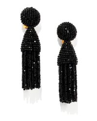 Oscar de la Renta | Black Short Beaded Tassel Clipon Earrings | Lyst