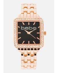 Bebe Square Face Metal Watch In Black Gold Metallic Lyst