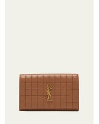 NEW $445 Saint Laurent YSL logo Jamie black & ivory cube charm key pouch  case