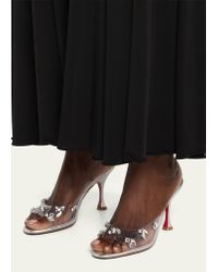 Christian Louboutin Crystal Bow Silk-tie Red Sole Sandals, Black, Women's, 40eu, Sandals
