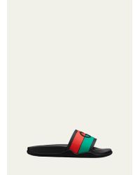 Gucci Rubber Buckle Strap Slide Sandal In Red/Green Web, Men - Praise To  Heaven