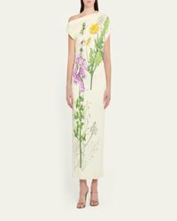 Oscar de la Renta Draped Double Face Jersey Dress in Red | Lyst
