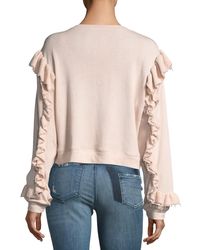 LoveShackFancy Pink Round-neck Long-sleeve Sweatshirt W/ Ruffled Trim