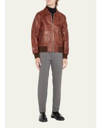 Officine Generale Gianni Leather Bomber Jacket - Red