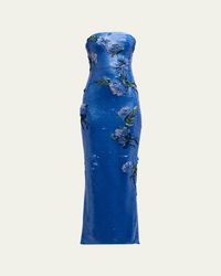 Monique Lhuillier Camellia Jacquard Strapless Gown in Natural | Lyst