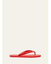 Christian Louboutin Men's Loubi Tonal Spiked Red Sole Flip Flops