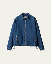 Miu Miu Denim Zip Bomber Jacket in Blue | Lyst