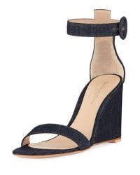Gianvito Rossi Blue Denim Wedge Ankle Sandals