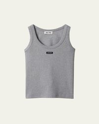 Miu Miu Ribbed Tank Top With Lace Details in Natural | Lyst