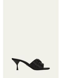 Prada Crystal Logo Kitten-heel Slide Sandals - Black
