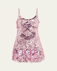 LoveShackFancy Rutherford Sequined Mini Dress in Red | Lyst
