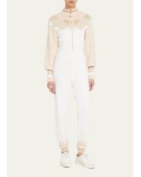 LoveShackFancy Lali Intarsia Knit Zip-front Jumpsuit - White