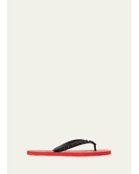 Christian Louboutin Men's Loubi Tonal Spiked Red Sole Flip Flops