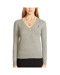Polo Ralph Lauren | Gray Pima Cotton V-neck Sweater | Lyst