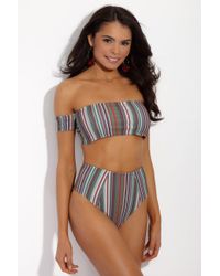 S.I.E SWIM Multicolor Moss Cheeky High-waisted Bikini Bottom - Stripe Print